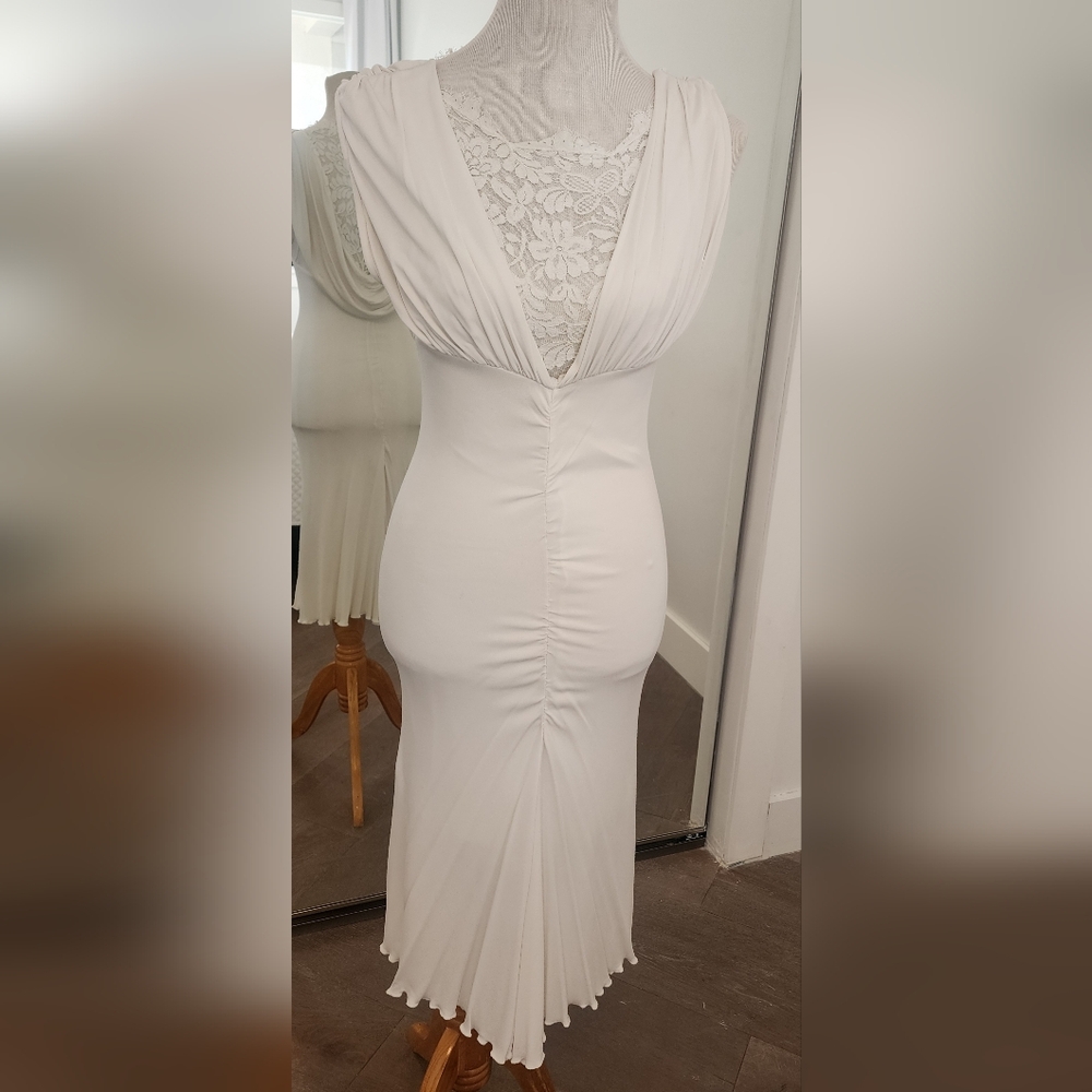 Temperley London White Lace Grecian Goddess Draped Knee Length Dress Size US 6